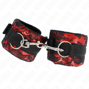 Kink – Attentes-poignets courtes en dentelle de velours et reliure en nylon rouge / noir 23 x 6,5 cm