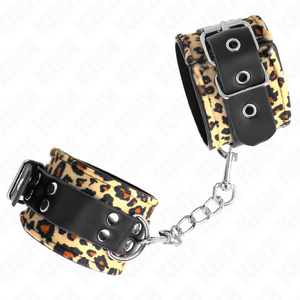 Kink – Retenue-poignet en cuir vrai léopard réglable 18-29 cm x 5,5 cm