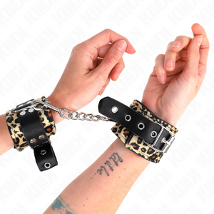 Kink – Retenue-poignet en cuir vrai léopard réglable 18-29 cm x 5,5 cm