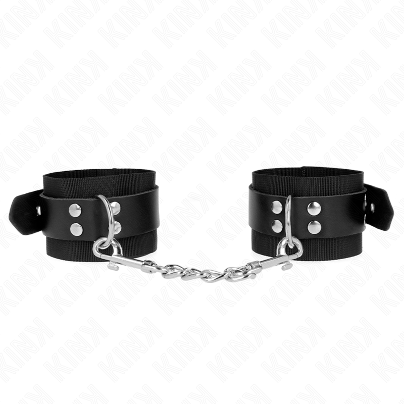 Kink – Appui-poignets en nylon noir avec ceinture en cuir noir ajustable 19-29 cm x 5,1 cm