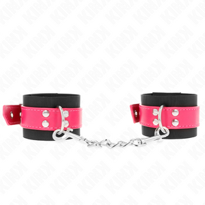 Kink – Appui-poignets en nylon noir avec ceinture en cuirette rose framboise ajustable 19-29 cm x 5,1 cm