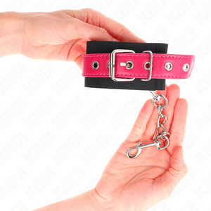 Kink – Appui-poignets en nylon noir avec ceinture en cuirette rose framboise ajustable 19-29 cm x 5,1 cm