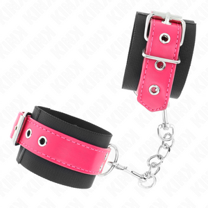 Kink – Appui-poignets en nylon noir avec ceinture en cuirette rose framboise ajustable 19-29 cm x 5,1 cm