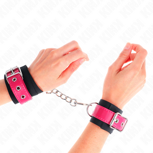 Kink – Appui-poignets en nylon noir avec ceinture en cuirette rose framboise ajustable 19-29 cm x 5,1 cm