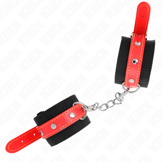 KINK - MUÑEQUERAS DE NYLON NEGRO WITH CORREA POLIPIEL ROJO ADJUSTABLE 19-24 CM X 5.5 CM