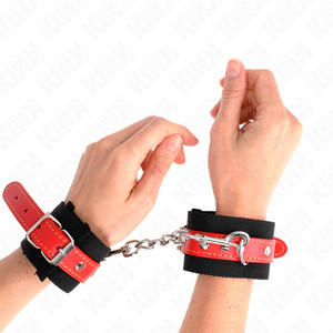 Kink – Appui-poignets en nylon noir avec cuir rouge ajustable 19-24 cm x 5,5 cm