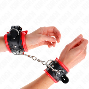 Kink – Appui-poignets lourds doublés de fourrure rouge ajustables 20-30 cm x 6 cm