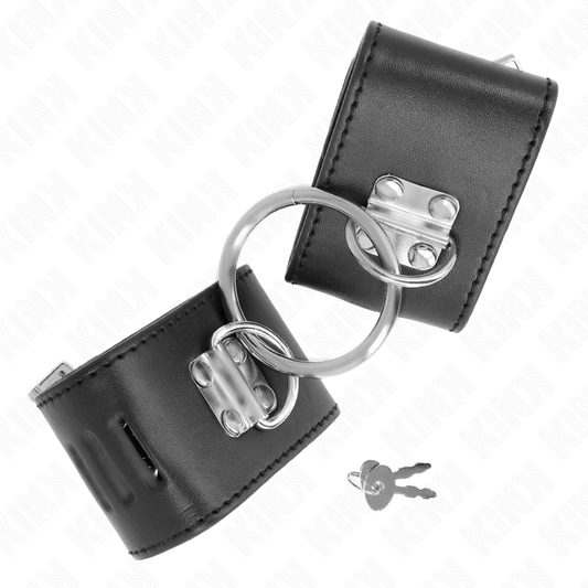 KINK - MUÑEQUERAS FIJAS CON ANILLA Y CIERRE CANDADO NEGRO ADJUSTABLE 16-23 CM X 5.5 CM