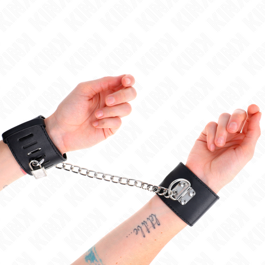 KINK - MUÑEQUERAS FIJAS CON CADENA 30 CM Y CIERRE CANDADO NEGRO ADJUSTABLE 16-23 CM X 5.5 CM