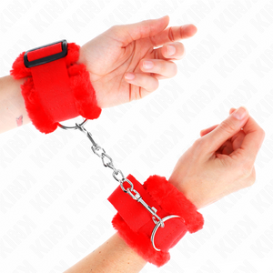 Kink – Appui-poignets doublés de fourrure rouge ajustable 17-31 cm x 7 cm