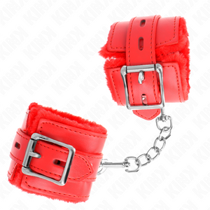 Kink – Appui-poignets doublés de fourrure avec trous carrés rouge et ceinture rouge réglable 17-29 cm x 6 cm