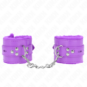Kink – Appui-poignets doublés de fourrure avec trous carrés violet et ceinture violet réglable 17-29 cm x 6 cm