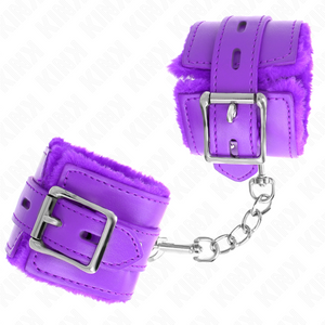 Kink – Appui-poignets doublés de fourrure avec trous carrés violet et ceinture violet réglable 17-29 cm x 6 cm