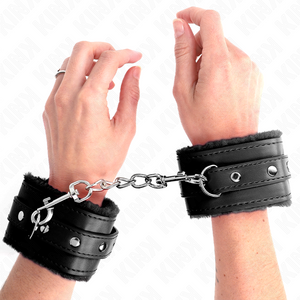 Kink – Appui-poignets doublés de fourrure premium noir avec ceinture noire réglable 17-29 cm x 6 cm