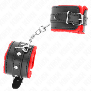 Kink – Appui-poignets doublés de fourrure premium rouge avec ceinture noire réglable 17-29 cm x 6 cm