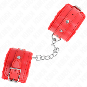 Kink – Appui-poignets doublés de fourrure premium rouge avec ceinture rouge réglable 17-29 cm x 6 cm