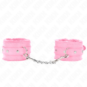 Kink – Appui-poignets doublés de fourrure premium rose avec ceinture rose réglable 17-29 cm x 6 cm