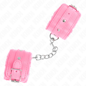Kink – Appui-poignets doublés de fourrure premium rose avec ceinture rose réglable 17-29 cm x 6 cm