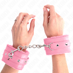 Kink – Appui-poignets doublés de fourrure premium rose avec ceinture rose réglable 17-29 cm x 6 cm