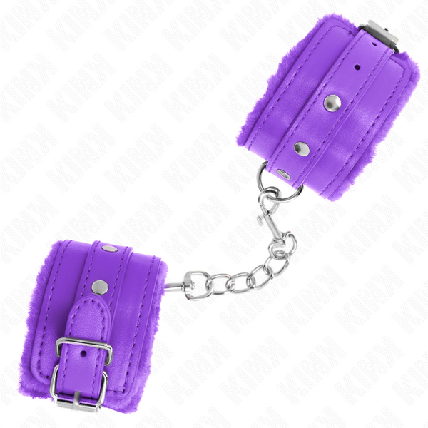 Kink – Appui-poignets doublés de fourrure premium violet avec ceinture violet ajustable 17-29 cm x 6 cm
