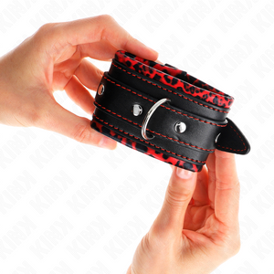 Kink – Appui-poignets doublés de fourrure rouge / noir réglable 17-29 cm x 6 cm