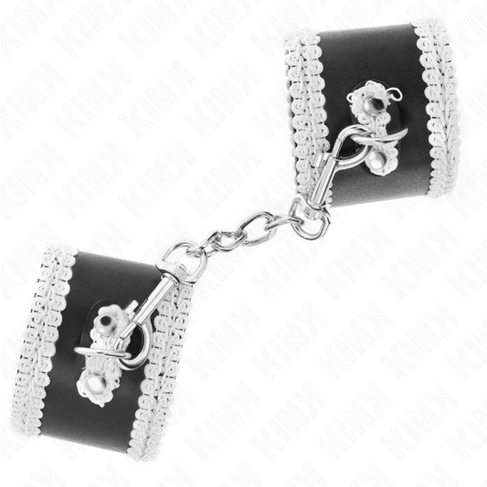 KINK - MUÑEQUERAS NEGRO WITH DECORATIVO DECORATIVO BLANCO ADJUSTABLE 20-23 CM X 5.5 CM