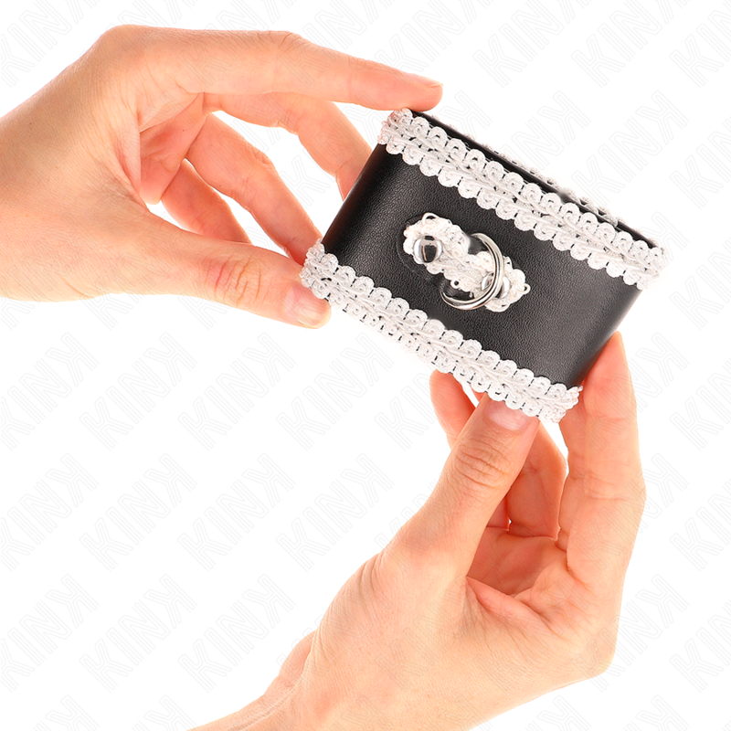 KINK - MUÑEQUERAS NEGRO WITH DECORATIVO DECORATIVO BLANCO ADJUSTABLE 20-23 CM X 5.5 CM