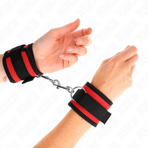 Kink – Appareils-poignets à crochet et boucle en nylon rouge-noir modèle 2 réglable 18-35 cm x 6 cm
