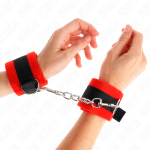 Kink – Manchettes débutant en fourrure noir-rouge 30 x 7 cm