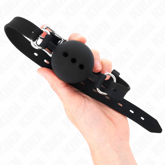 KINK - MORDAZA 55 x 2 CM DE BOLA 4.5 CM DE SILICONA COMPLETA TALLA M NEGRO ADJUSTABLE 35-51 CM