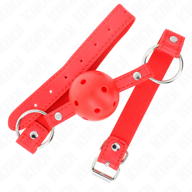 KINK - MORDAZA DE BOLA 4 CM TRANSPIRABLE CON DOBLE REMACHE MODELO 1 ROJO 62 x 2.5 CM ADJUSTABLE 42-58 CM