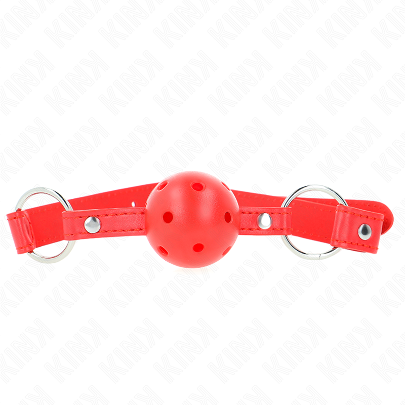 KINK - MORDAZA DE BOLA 4 CM TRANSPIRABLE CON DOBLE REMACHE MODELO 1 ROJO 62 x 2.5 CM ADJUSTABLE 42-58 CM