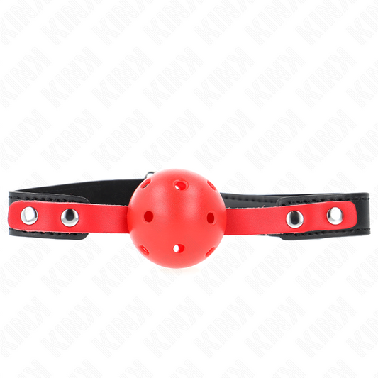 KINK - MORDAZA DE BOLA 4 CM DURA HUECA ROJO CORREA NEGRA 60 x 2 CM ADJUSTABLE 37-52 CM