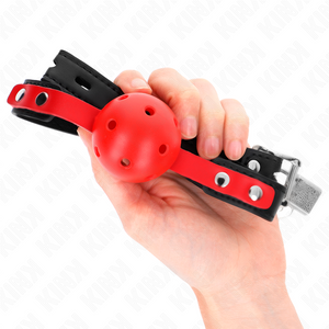 Kink – Balle dure creuse rouge 4 cm gag bracelet noir 60 x 2 cm ajustable 37-52 cm