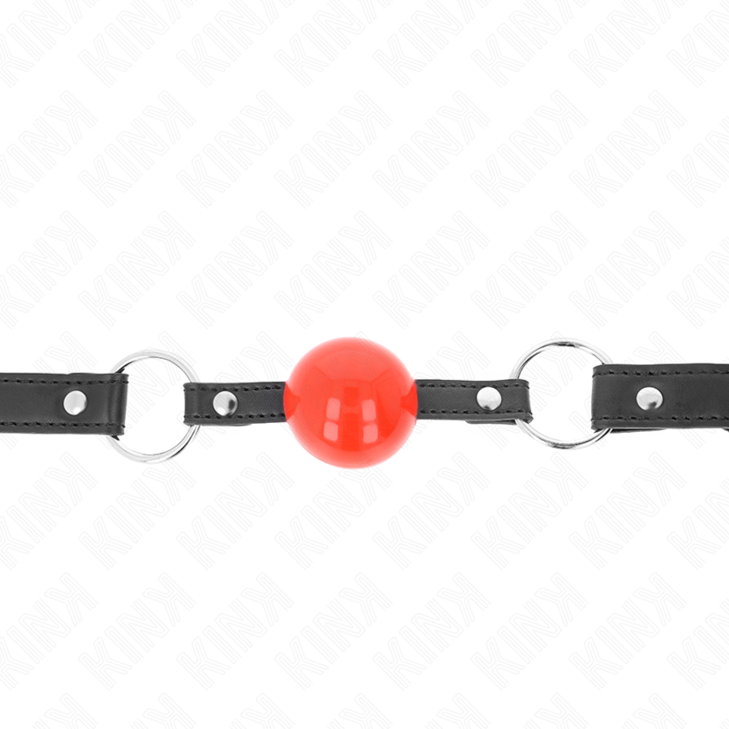 Kink – Bâillon balle 4 cm avec serrure boule rouge bracelet noir 60 x 2 cm