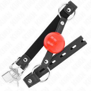 Kink – Bâillon balle 4 cm avec serrure boule rouge bracelet noir 60 x 2 cm