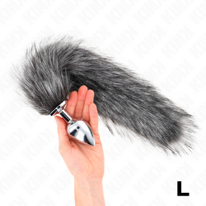 Kink – Plug anal taille L 10 x 4 cm avec queue synthétique 40 cm gris