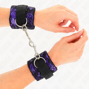 Kink – Attentes-poignets courtes en dentelle de velours et reliure en nylon violet / noir 23 x 6,5 cm