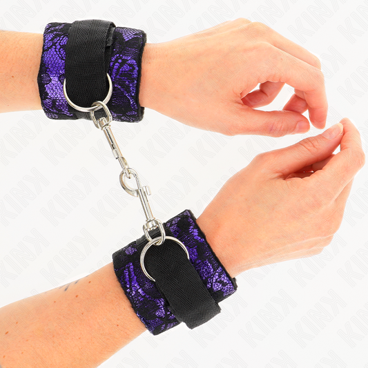 KINK - MUÑEQUERAS CORTAS DE CAJE TERCIOPELO Y UNIÓN DE NYLON VIOLETA/NEGRO 23 X 6.5 CM