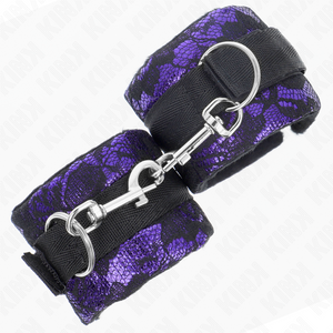 Kink – Attentes-poignets courtes en dentelle de velours et reliure en nylon violet / noir 23 x 6,5 cm