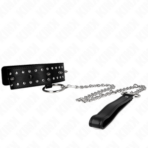 Kink – Collier avec laisse 65 cm avec clous argentés modèle 1 ajustable 36-43 cm x 5 cm