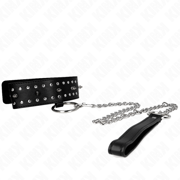 Kink – Collier avec laisse 65 cm avec clous argentés modèle 1 ajustable 36-43 cm x 5 cm