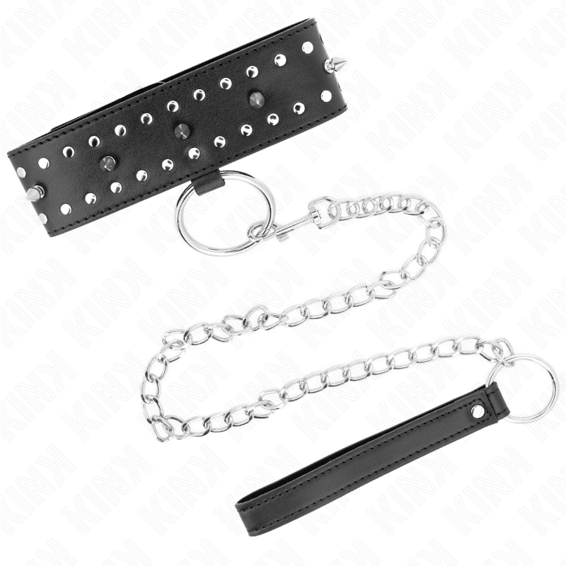 KINK - KRAAG MET CORREA 65 CM MET TACHUELAS PLATEADAS MODEL 1 VERSTELBAAR 36-43 CM X 5 CM