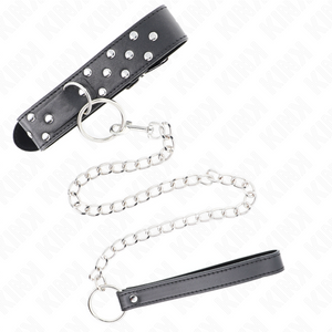 Kink – Collier rivet anneau avec ceinture 65 cm noir ajustable 36-50 cm x 3,8 cm