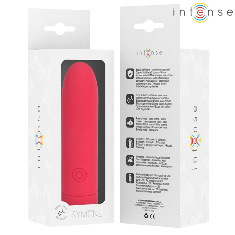 INTENSE - SYMONE BALA VIBRADORA OPLAADBARE POR USB 8 VIBRACIONES ROJO 10 X 2,2 CM
