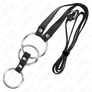 Kink – Anneau pénis triple métal 3,8 cm à 5 cm avec ceinture en cuir 112 cm