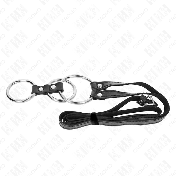 Kink – Anneau pénis triple métal 3,8 cm à 5 cm avec ceinture en cuir 112 cm