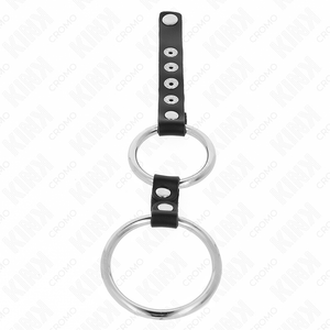 Kink – Double anneau pénis en métal de 3,8 cm à 5 cm connecté au cuir