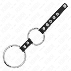Kink – Double anneau pénis en métal de 3,8 cm à 5 cm connecté au cuir