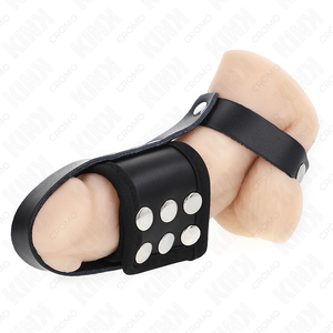 Kink – Anneau de cage à pénis en cuir avec sangle réglable de séparation des balles revêtueuse